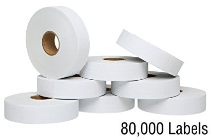 White Pricing Labels for Monarch 1131 Pricing Gun - Case of 8 Sleeves 160,000 labels Adhesive Stickers - Ink Roll Included - Made in the USA