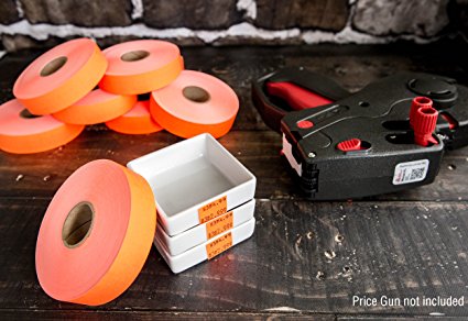 Fluorescent Red Pricing Labels for Monarch 1136 Price Gun – 8 Rolls, 14,000 Pricemarking Labels – With Bonus Ink Roll Included