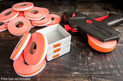 Flou. Red Pricing Labels for Monarch 1110 Price Gun - 6 Sleeves, 102,000 Pricemarking Labels - With Bonus Ink Rolls