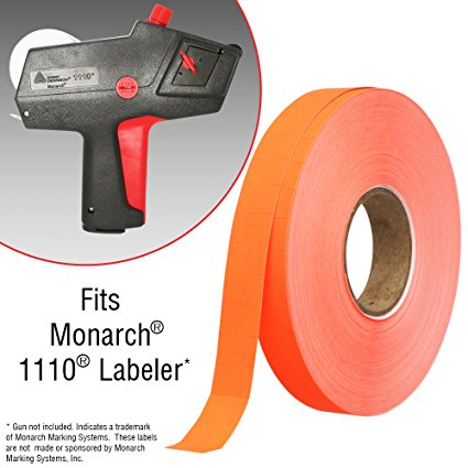 Flou. Red Pricing Labels for Monarch 1110 Price Gun - 6 Sleeves, 102,000 Pricemarking Labels - With Bonus Ink Rolls