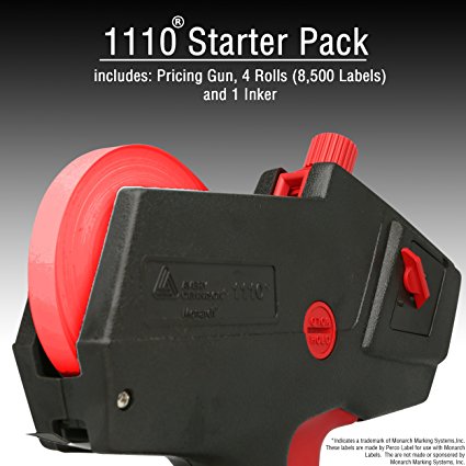 Monarch 1110 Price Gun With Labels Starter Kit: Includes Price Gun, 8,500 Fluorescent Red Pricing Labels, Label Scraper and Inker