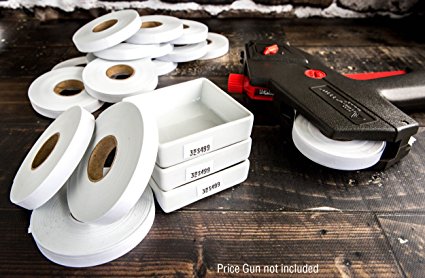 White Pricing Labels for Monarch 1110 Price Gun – Sixteen Rolls, 17,000 Pricemarking Labels – Bonus Ink Roll Included