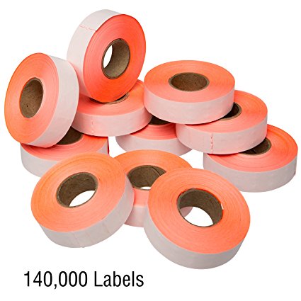 1812 Fluorescent Red Pricing Labels for Garvey 18-6 One Line Price Gun – 140,000 Price marking Labels – With Bonus Ink Rolls
