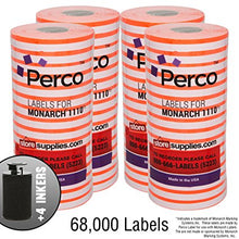 Flou. Red Pricing Labels for Monarch 1110 Price Gun - 4 Sleeves, 68,000 Pricemarking Labels - With Bonus Ink Rolls